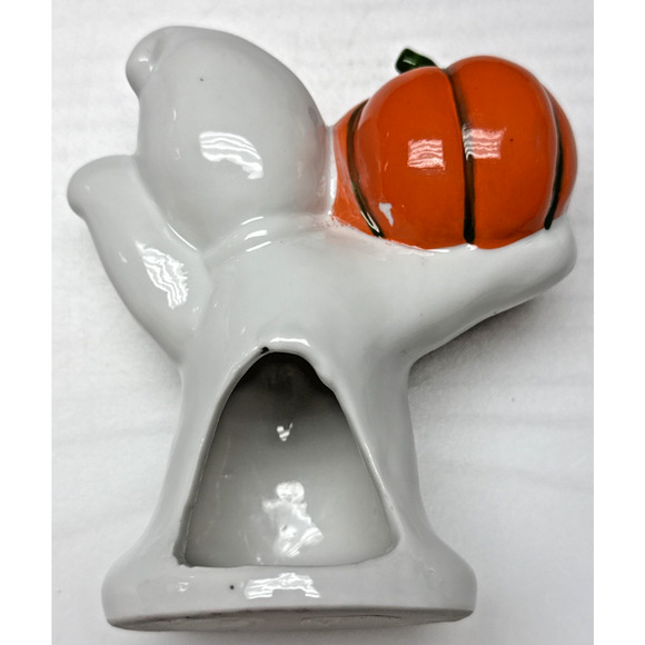 Vtg Midwest Cannon Falls Halloween Ceramic Ghost Pumpkin Candle Holder Luminary - Picture 7 of 12